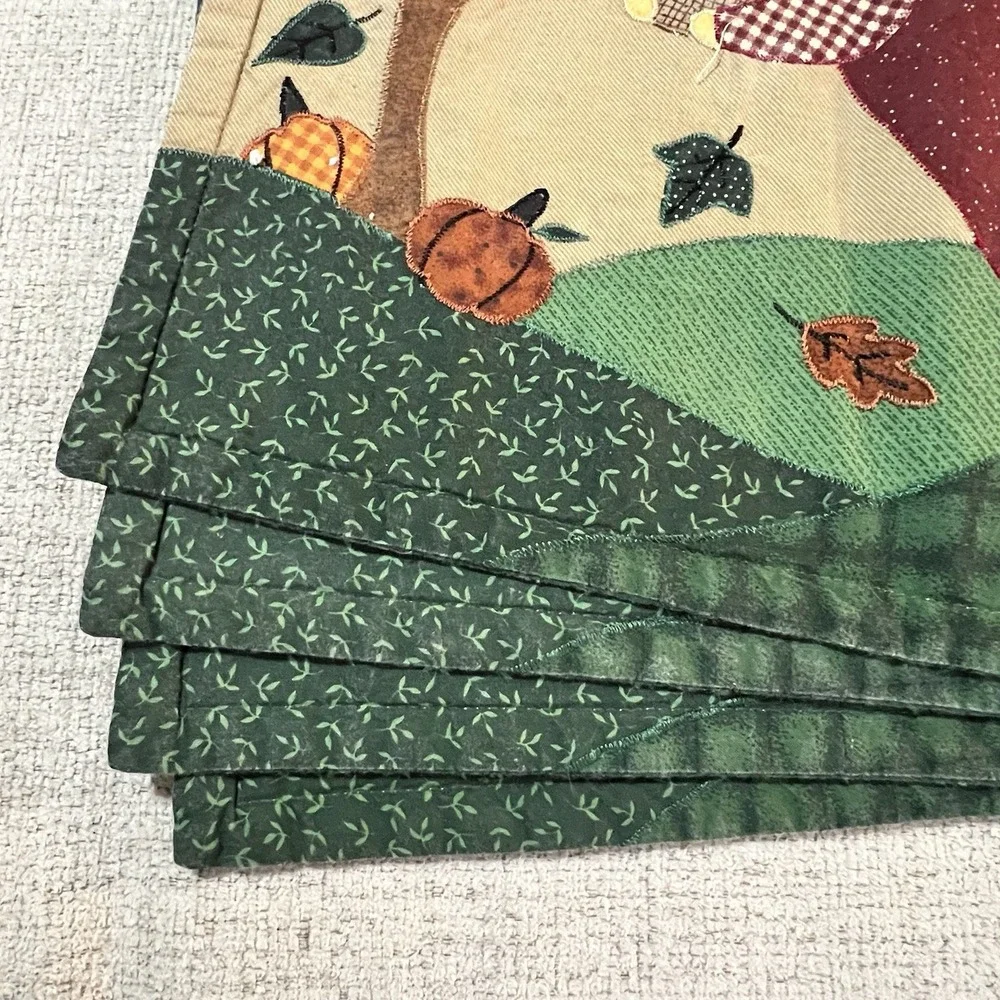 Set of 4 Autumn Fall Themed Placemats Appliqué Angel‎ Harvest Folk Art